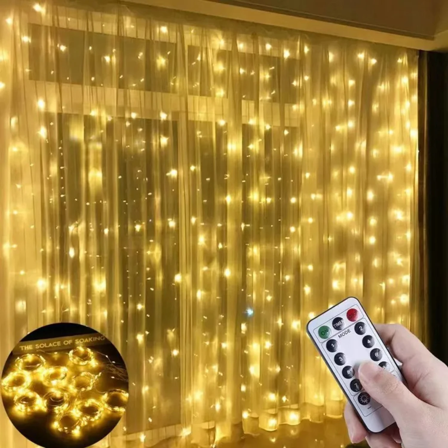 Eleve su decoración estacional con encantadoras luces festivas de cortina de luces de hadas: control remoto, alimentadas por USB con 8 piezas