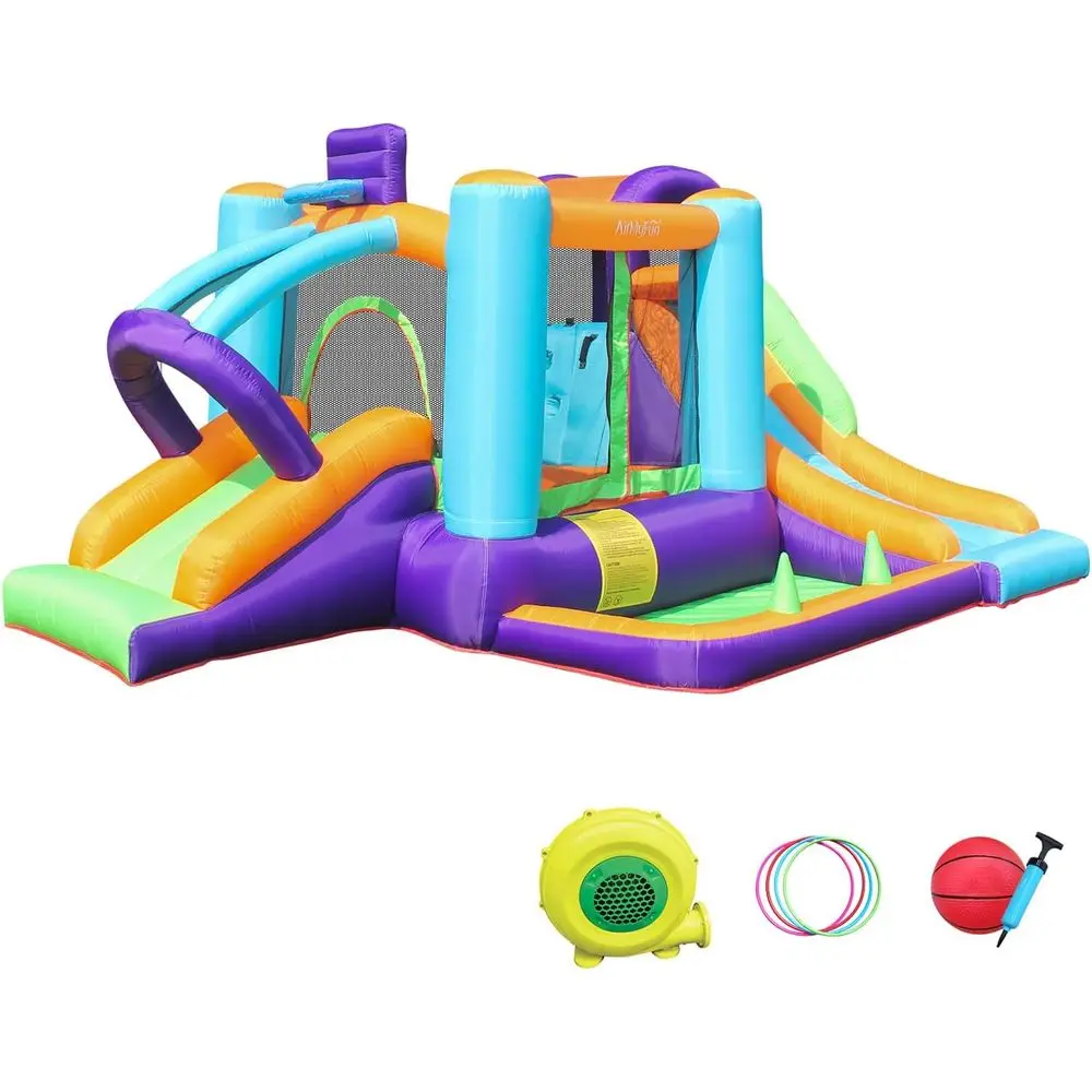 Dmuchany zamek dla dzieci i niemowląt, dmuchany domek do skakania z dmuchawą, na zewnątrz i do wewnątrz, na podwórko, z zjeżdżalnią (