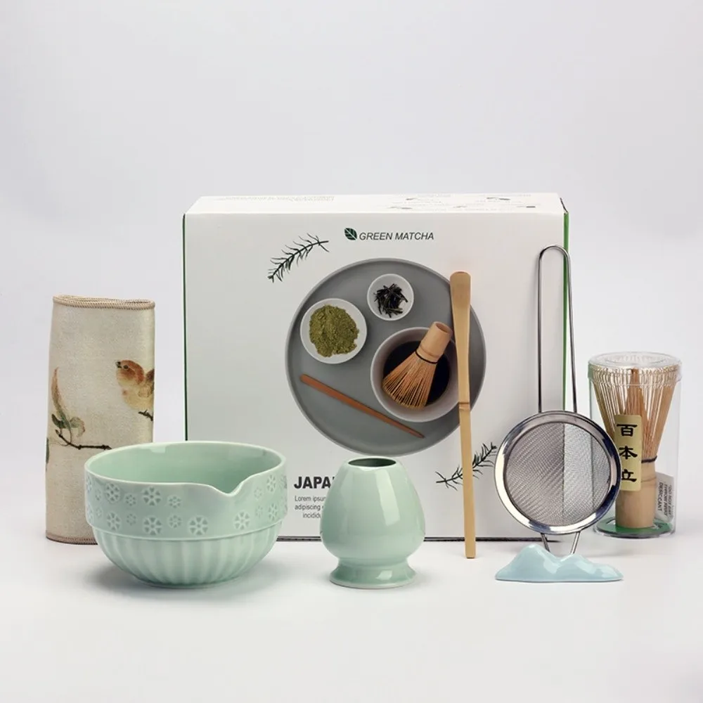 

7/8Pcs New Ceramic Japanese Matcha Tea Set Reusable with Pouring Spout Green Tea Brewing Cup Matcha Whisk Matcha Equipment