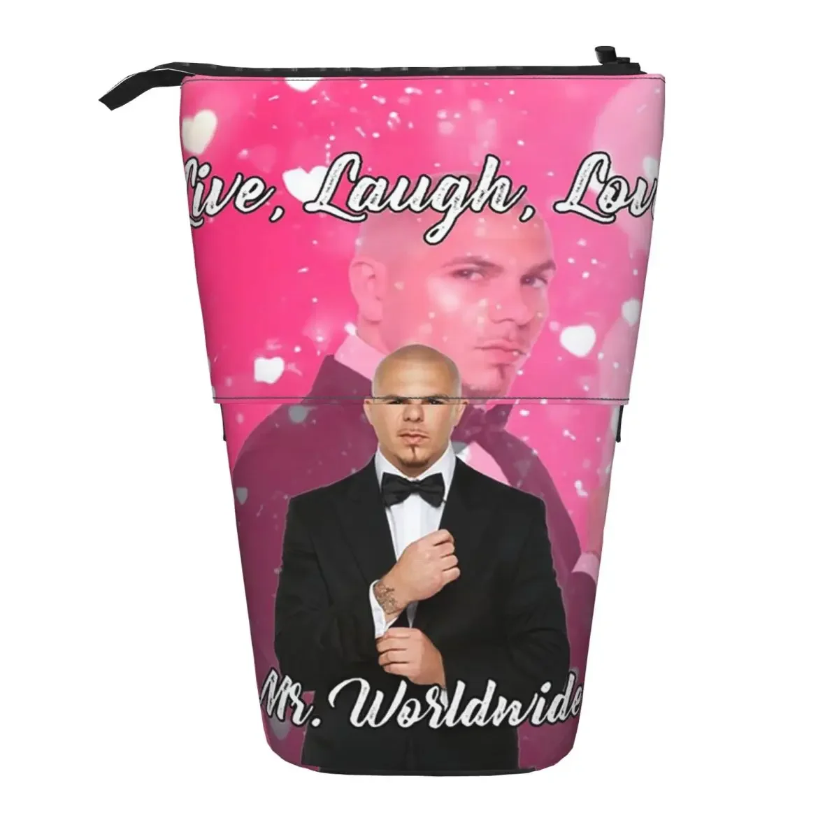Mr. Worldwide Says To Live Laugh Love Pink Reversible Pencil Case Pen Holder Storage Pencil Bag for Students School