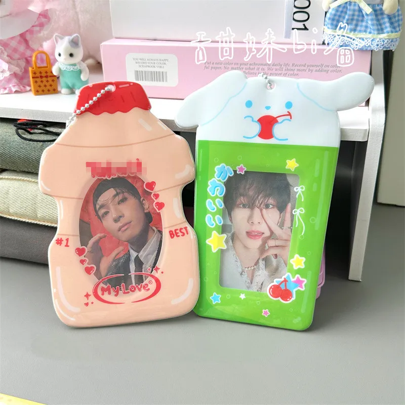 kawaii Bottle Drink Shape 3 inch Kpop Photocard Holder Cute Photo Display Card Holder Bag Pendant School Stationery