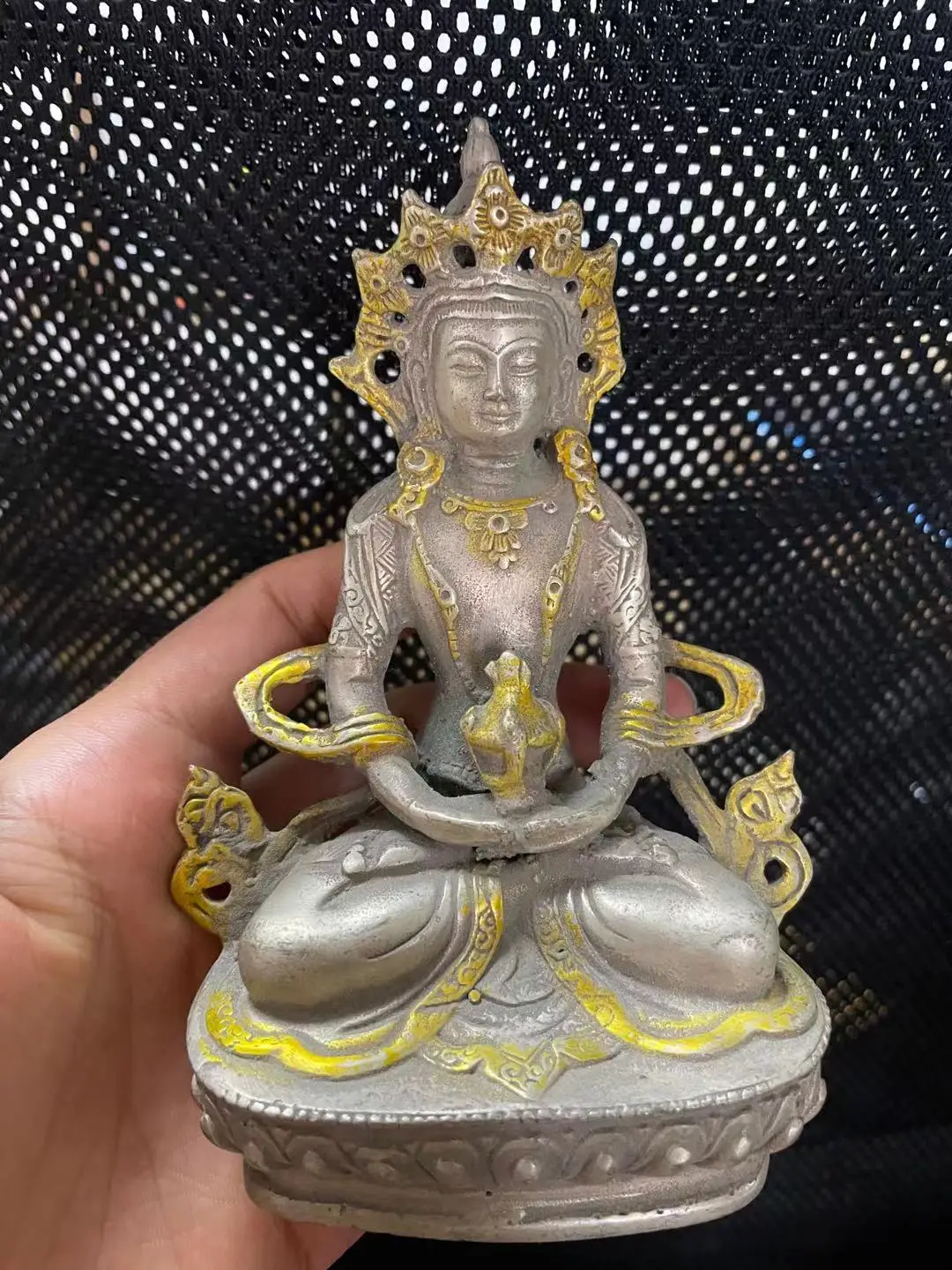 

free shipping China Tibet Silver Bronze Vajrasattva Dorje Sempa Buddha Statue Vajra And Bell