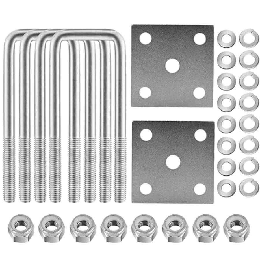 

Stainless Steel Square U Bolt Kit for Boat Trailer Axle Leaf Springs, for 2x3 Axle - 6 5/16" Long, 2 inch Wide Square U-Bolts w