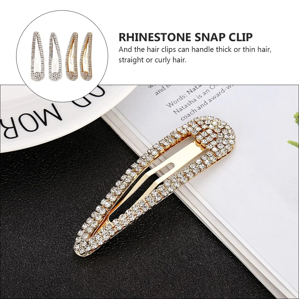 4Pcs Rhinestone Hair Decoration Metal Clips for Thick Thin Straight Curly Hair Rhinestone Snap Clip Snap Clip
