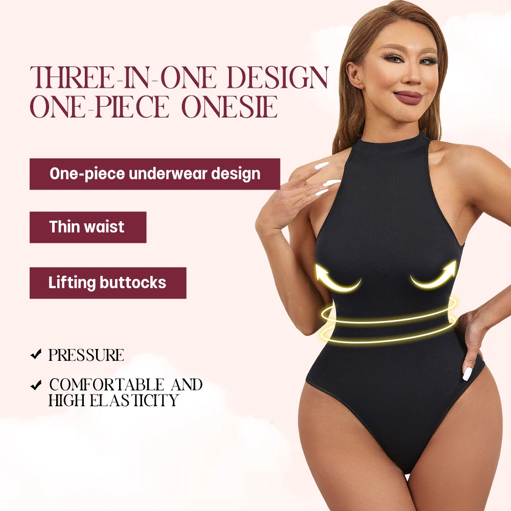Round Neck Body Shaper Women Thin Waist Hip Enhancer Overlap Crotch Shapewear Bodysuit