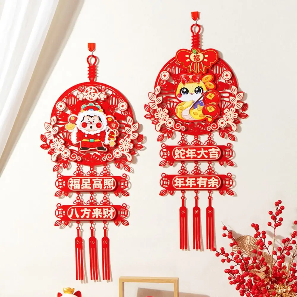 Traditional Chinese Snake Year Pendant Flocking with Tassel Fu Character Hanging Ornament Blessing Spring Festival Supplies