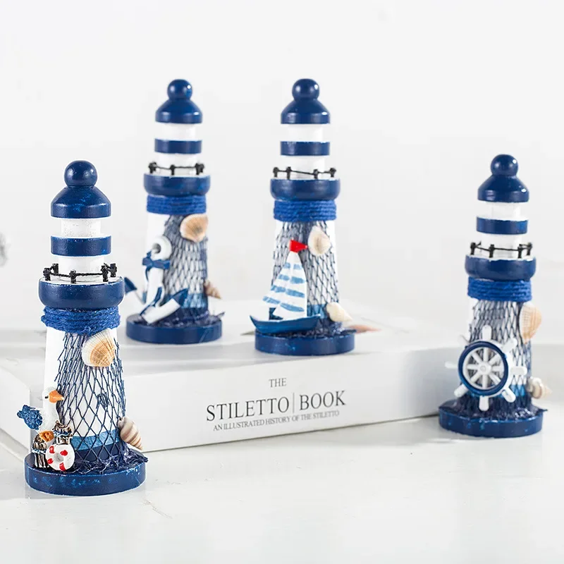 Wooden Lighthouse Decor Nautical Lighthouse Figurine Ocean Rustic Lighted Tower Sea Beach Themed Statue Xmax Gifts