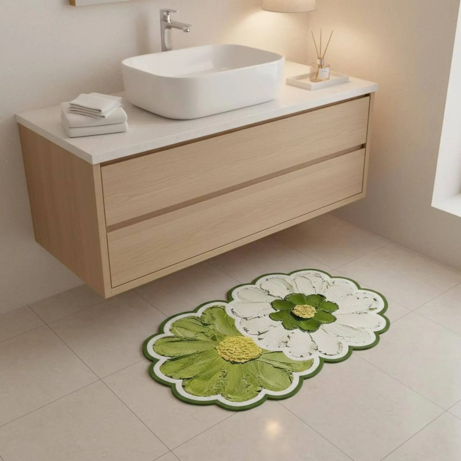 

Flower Shaped Bath Mat Water Absorbent Floral Bathroom Rug Luxuriously Soft Flower Mat Quick Dry Non-Slip