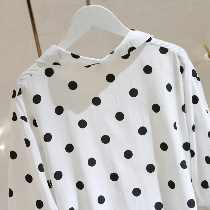 Polka Dot Shirt Female Half Sleeve 2024 Spring and Summer New Pattern Loose Large Size Show Off Weight All-match Thin Style