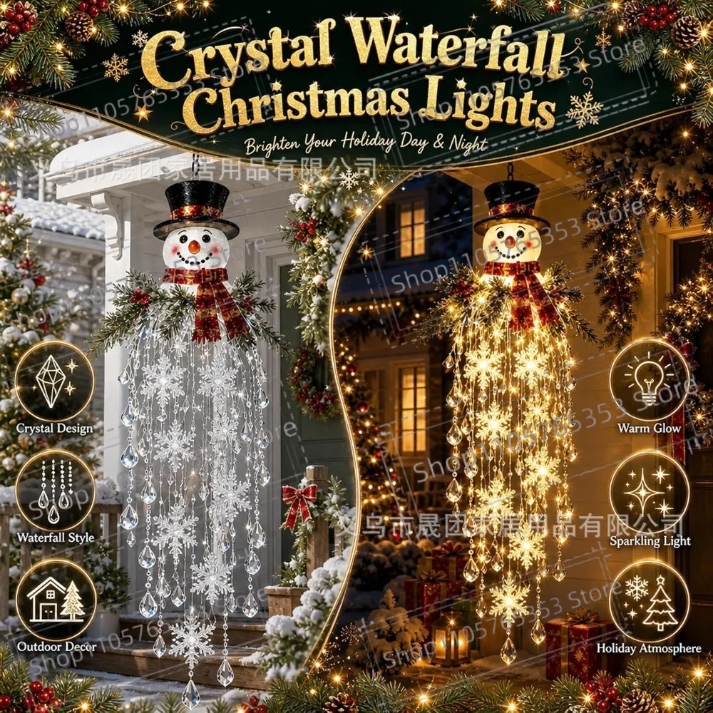 2027 Crystal Cascade Christmas Hanging LED Light Snowflake Decor,5 Festive Styles, Crystal-Style Drops, for Indoor & Outdoor