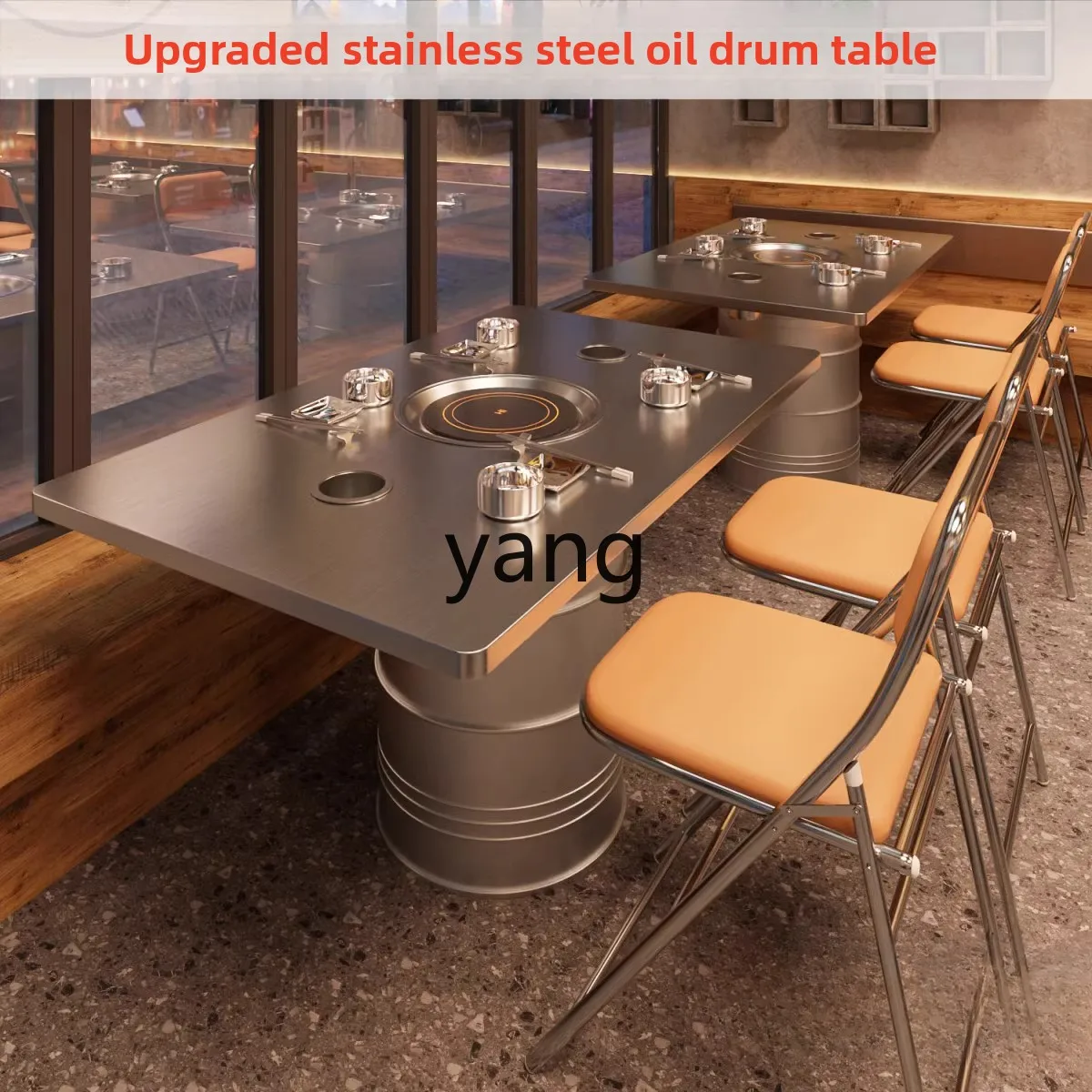 LMindustrial style barbecue restaurant dining table and chairs integrated table
