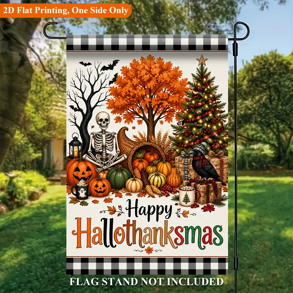 2D Flat - 2D Flat - 2D Flat - 2D Flat Print Garden Flag 1 Pack, Thanksgiving Halloween Christmas Polyester Garden Flag, Holiday Garden Banner, Suitable for Outdoor Home, Garden Decoration, Seasonal Holiday Garden Exterior Decoration Flag