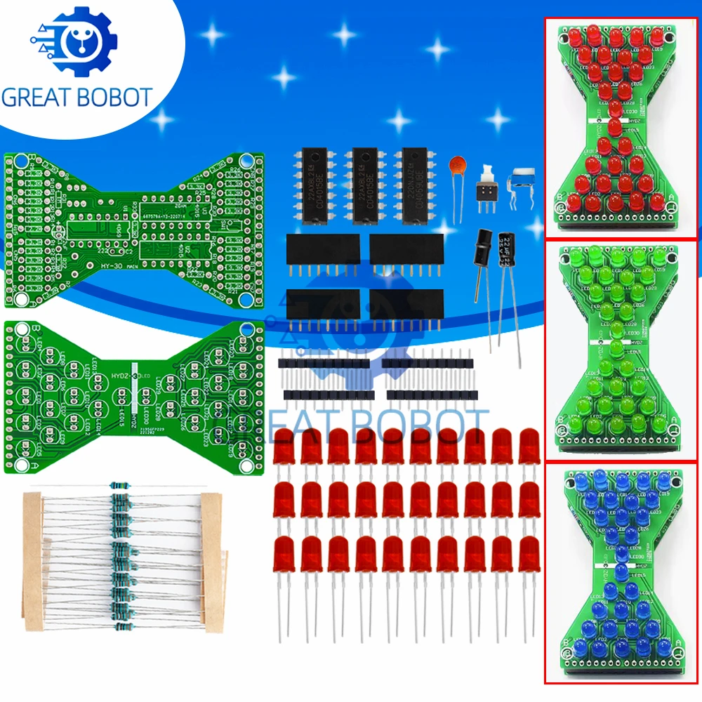 BS DC 5V Red Blue Green LED Electronic Hourglass DIY Kit Speed Adjustable Funny Electronic DIY Kits LED Double Layer PCB Board