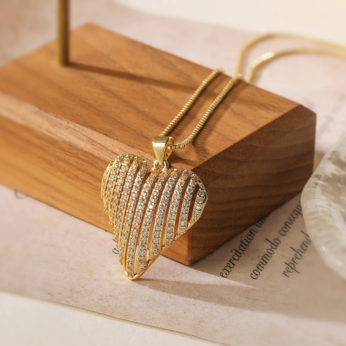 Luxury AAA Cubic Zirconia Inlay Hollow Heart Pendant Necklaces For Women Girl Birthday Gift image 2