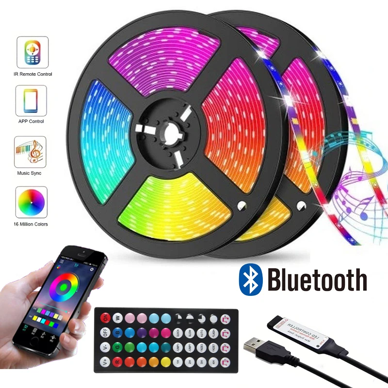 

Светодиодная лента на 44 кнопки, освещение 1 м, 2 м, 3 м, 4 м, 5 м, Bluetooth, пульт дистанционного управления, 44 кнопки, лента для украшения комнаты, подсветка телевизора, лампа 3535 для рождественских подарков