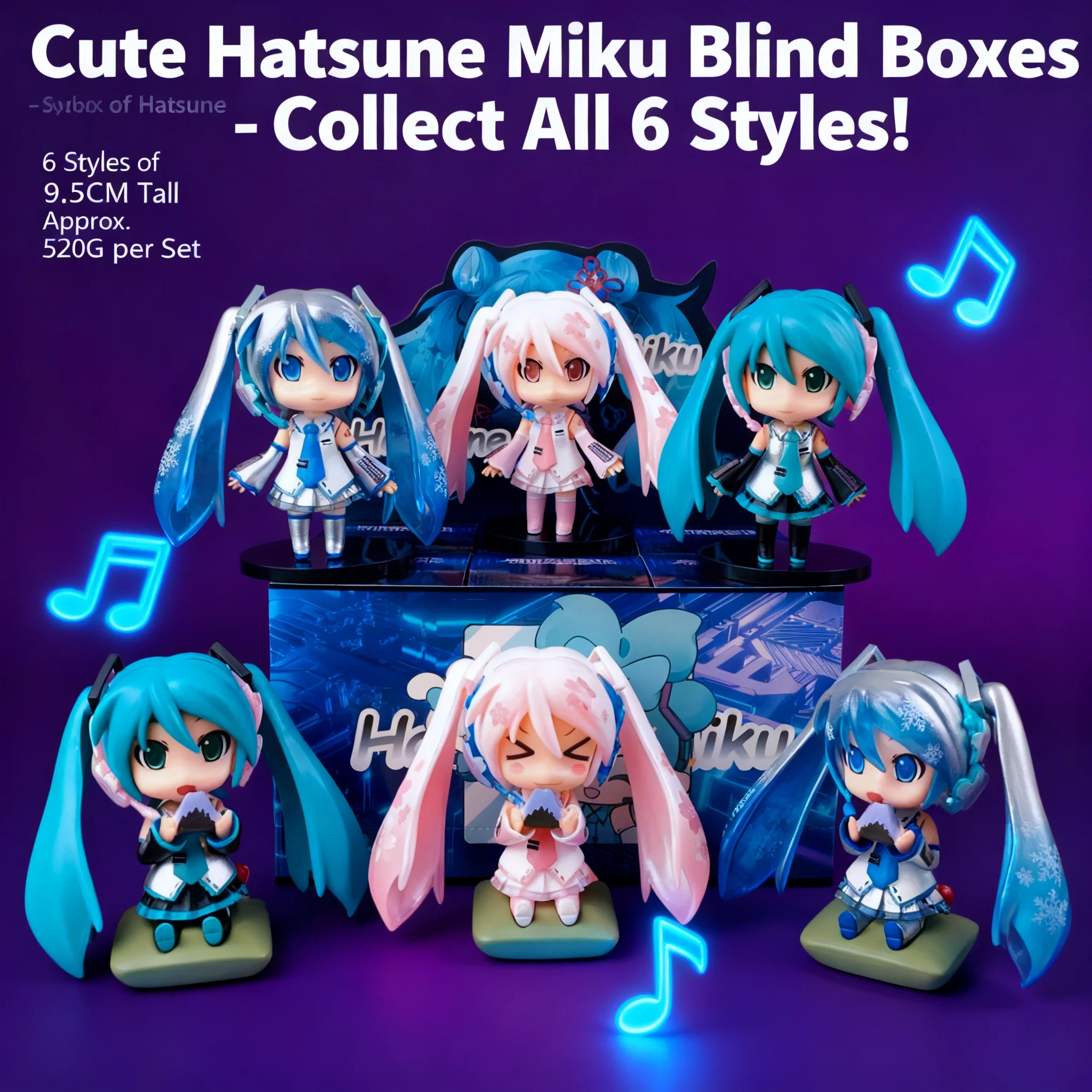 

Q Version Hatsune Miku Blind Box Figure Anime Girl Collectible Model Storage Display Miniature Gift Trendy Toy Surprise Box
