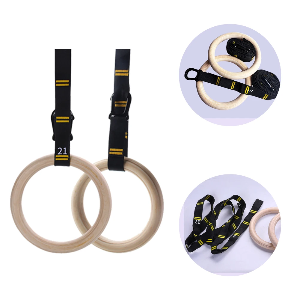 

Wooden Gym Ring Buckles with Adjustable Straps Pull Up Handle Rings Multi-Function Pull Up Gym Rings for Physical Training