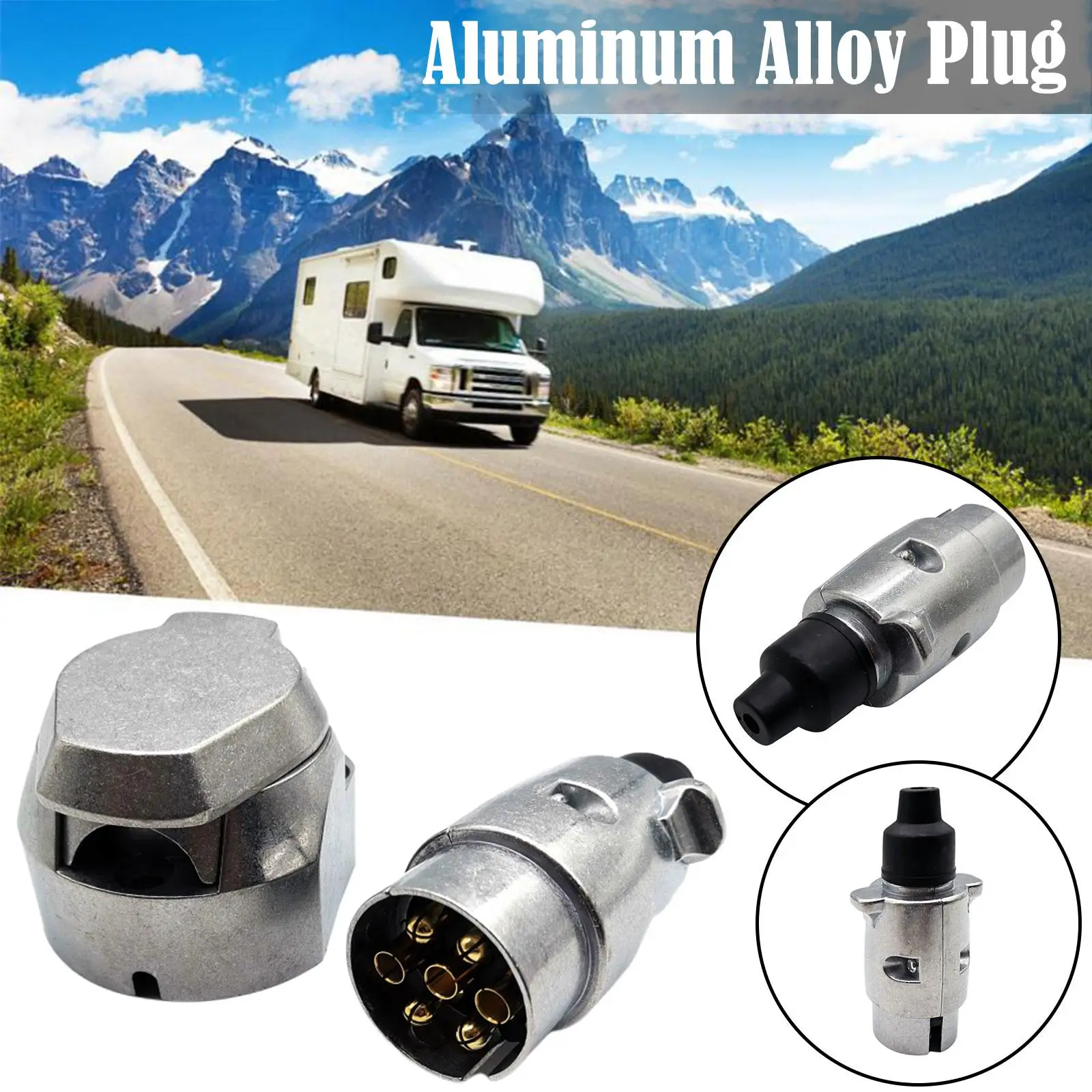 7 Pin Large Round Metal Plug Car Trailer Adaptor Flat Male Plug Round Female Socket Universal For RV Camper Car Accessories J0A6