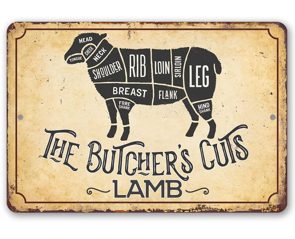 Y1,The Butcher;s Cut Lamb - Classic Kitchen Meat Chart and Guide, Vintage Farmhouse Cabin Shop Decoration,  U