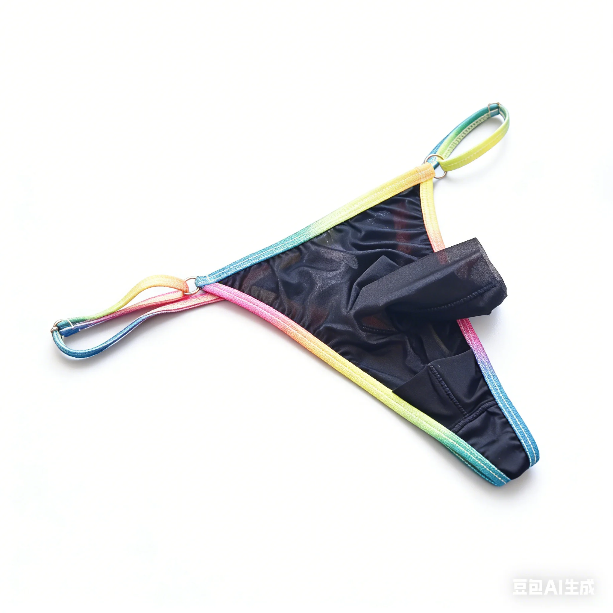 Men Fashion See‑through Mesh T‑Thong Removable Buckle Colorful Trim Low‑rise Underwear