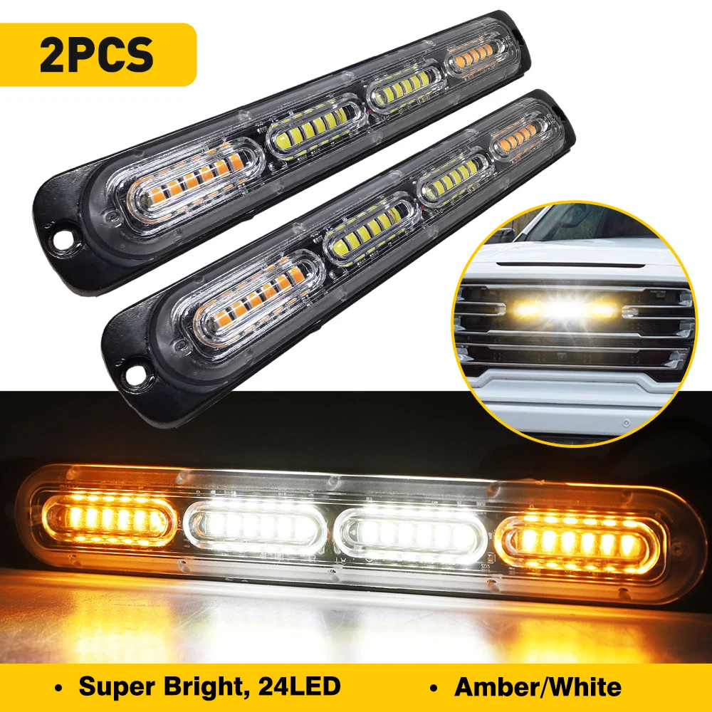 

2PCS Amber/White 24LED 12-24V Car Truck Boat Warning Hazard Flashing Beacon Strobe Light Bar Emergency Flasher Signal Lighting