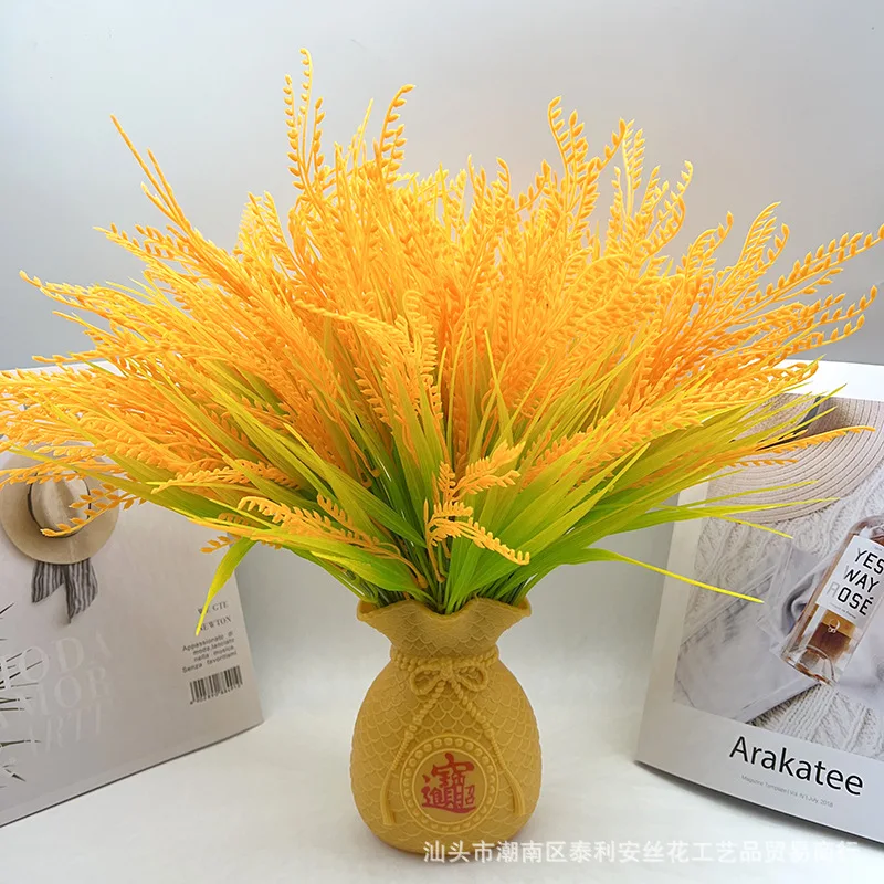 10pcs Simulation 7 Fork Wheat Ear Rice Simulation Bouquet, Rice Pastoral Project Rice Ear Plant Landscaping Wall Ornament