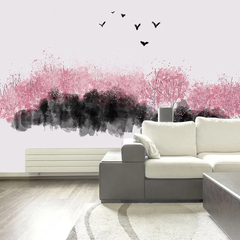 

Custom Mural Wallpaper 3D Peach Blossom Scenery Art Living Room TV Sofa Background Wall Decor Self-Adhesive Waterproof Stickers