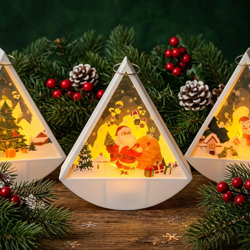 Christmas Hanging Lights, Decorative Lights Holiday Party Lights Triangular Lanterns Night Lights Christmas Ornaments