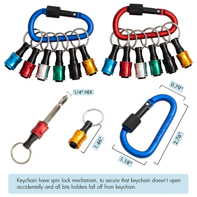 M11K-Bit Holder Keychain,4 Sets Of 12PCS 1/4 Drill Bit Holder, Easy Release And Quick Change Bit Holder