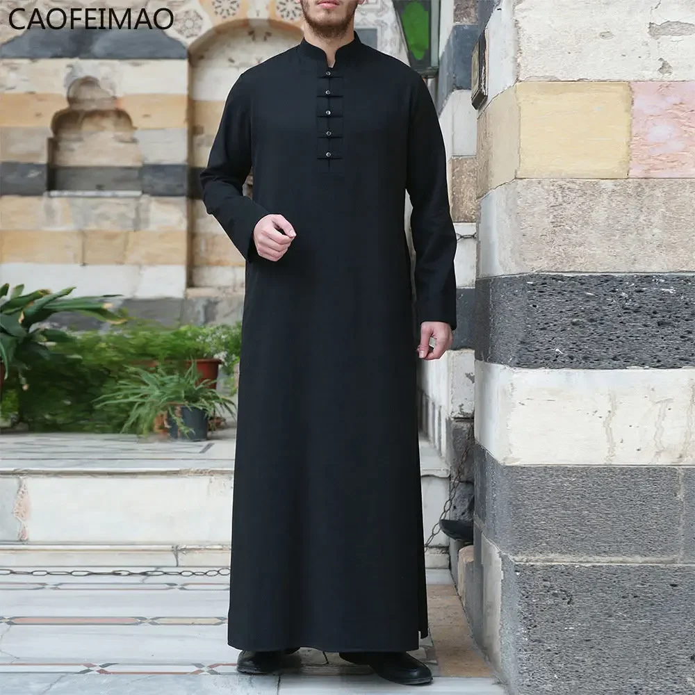 2025 Muslim Robe Men Saudi Arabia Kaftan Homme Musulman Abaya Loose Casual Islamic Clothing Solid Color Fashion Dress Eid