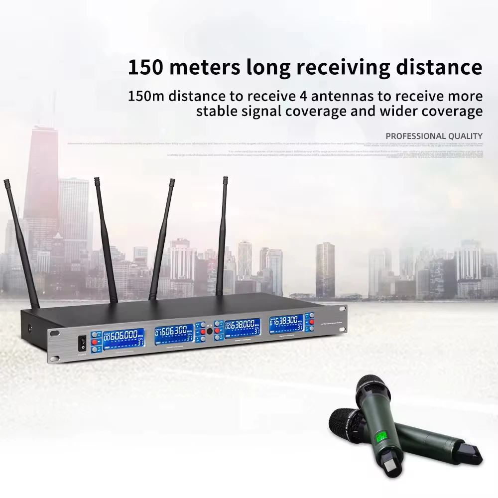 Professional UHF Metal Dynamic handheld wireless microphone for Stage Conference Karaoke Church Use
