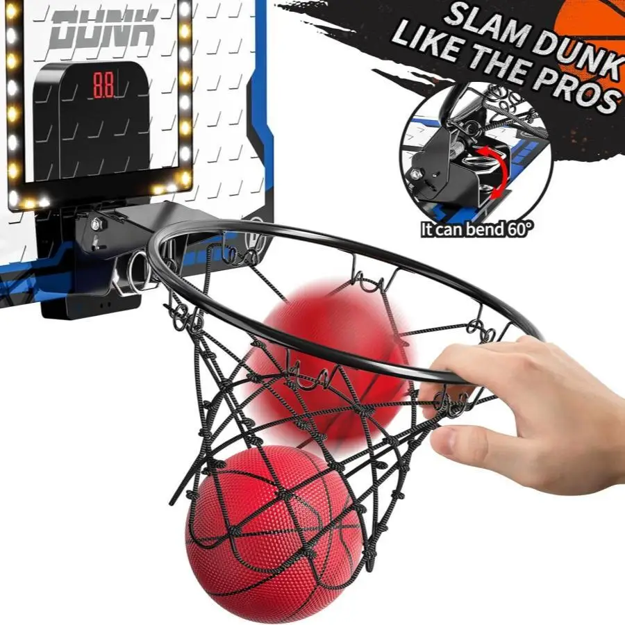 LED light electronic wall mounted basketball hoop, water pool home basketball hoop with 4 basketballs, family party game supplie