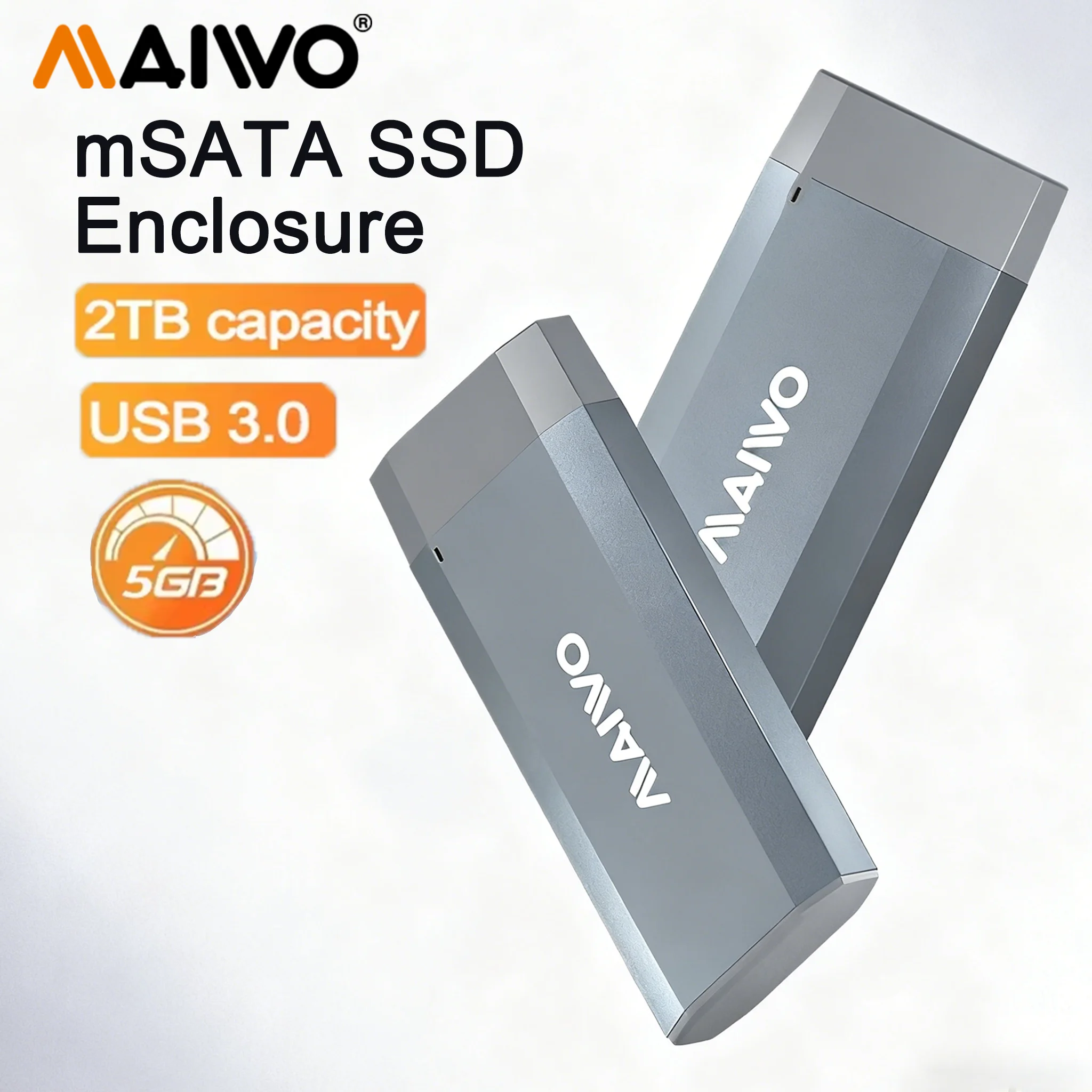 

MAIWO mSATA SSD Enclosure 5Gbps External SSD Adapter USB 3.0 Up for 3050 mSATA SSD to 2TB Capacity Portable Aluminium Enclosure