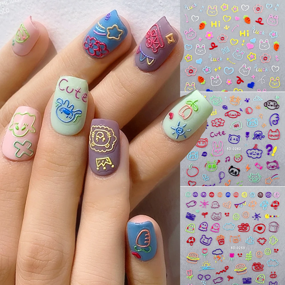 1 Sheet 5D Embossed Nail Art Stickers Graffiti Heart Flower Design Nail Art Decals Self-Adhesive DIY Manicure Nail Art Supplies*