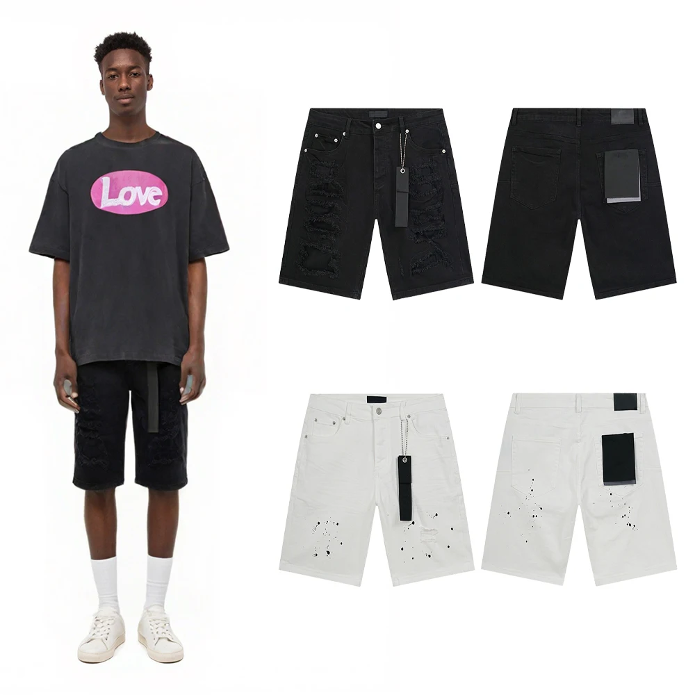 

Hip-hop Streets Style Clothing Men's Shorts Jeans Y2k Street Wear Casual Printed Retro Vintage Denim Ripped Jeans Shorts for Men
