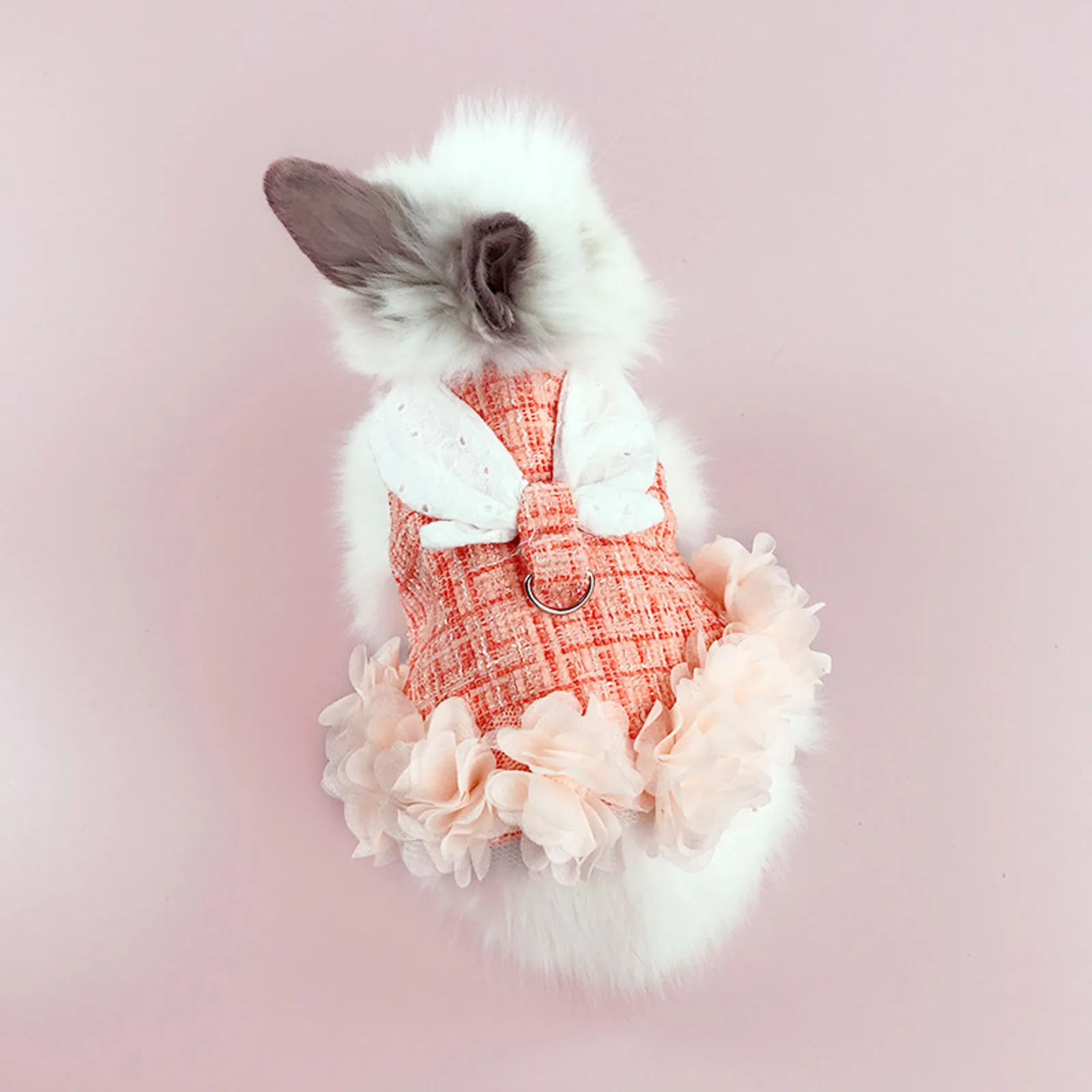 1Set Pet Bunny Leash and Harness Set Cotton Sleeveless Rabbit Dress Clothes Breathable Comfortable Adorable Party Holiday Decor