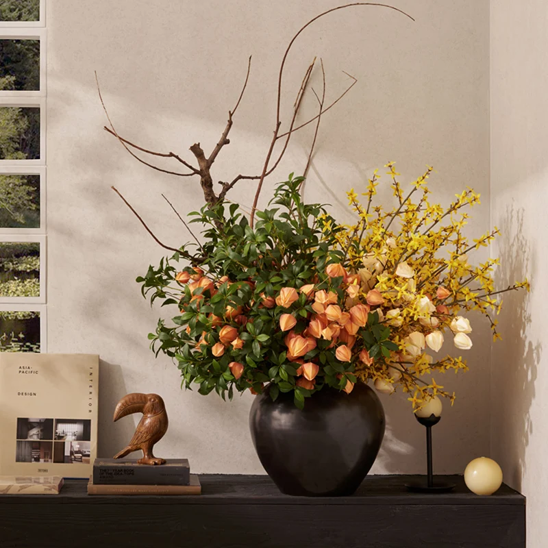 Modern Chinese handmade flower arrangement ceramic flower ware combination sales office B & B hotel lobby countertop atmosphere