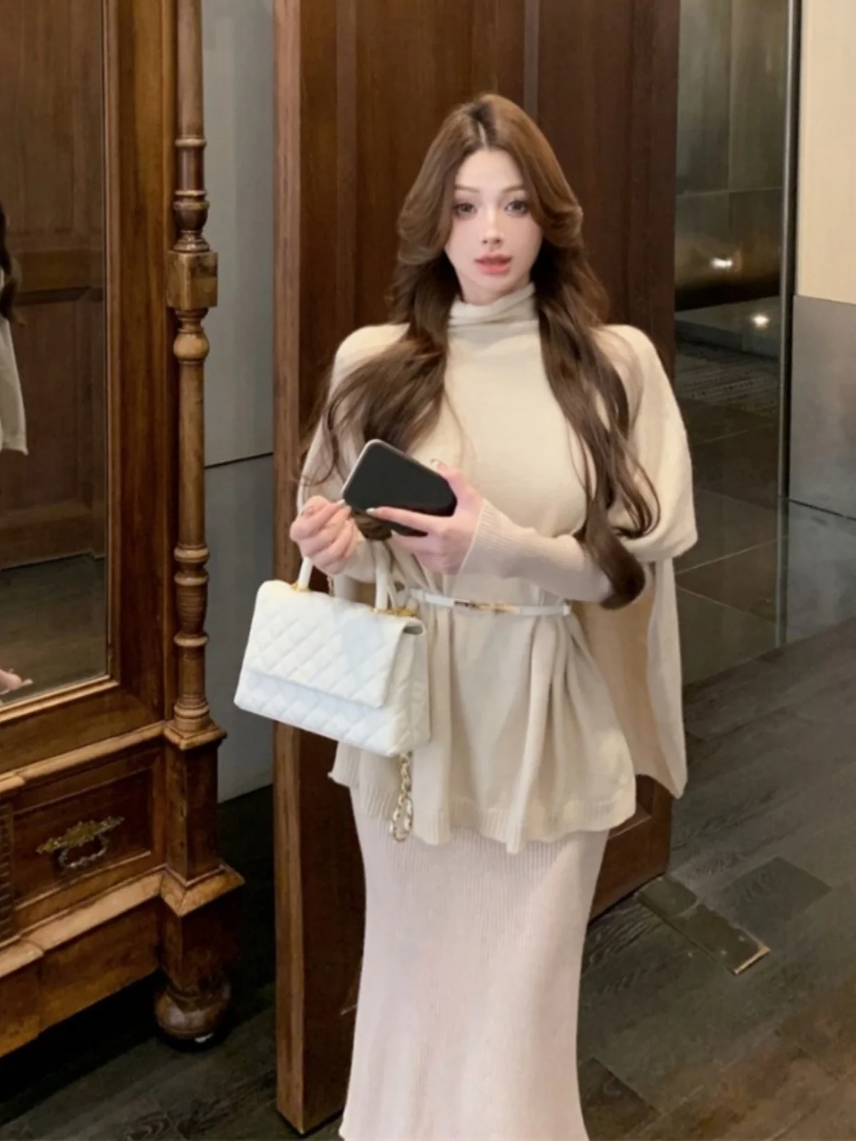 

Новое осеннее поступление, свитер Ele Cowl Ne Dr, комплект из двух предметов, высококачественный модный насыщенный свитер для девочек, длинная смесь хлопка све