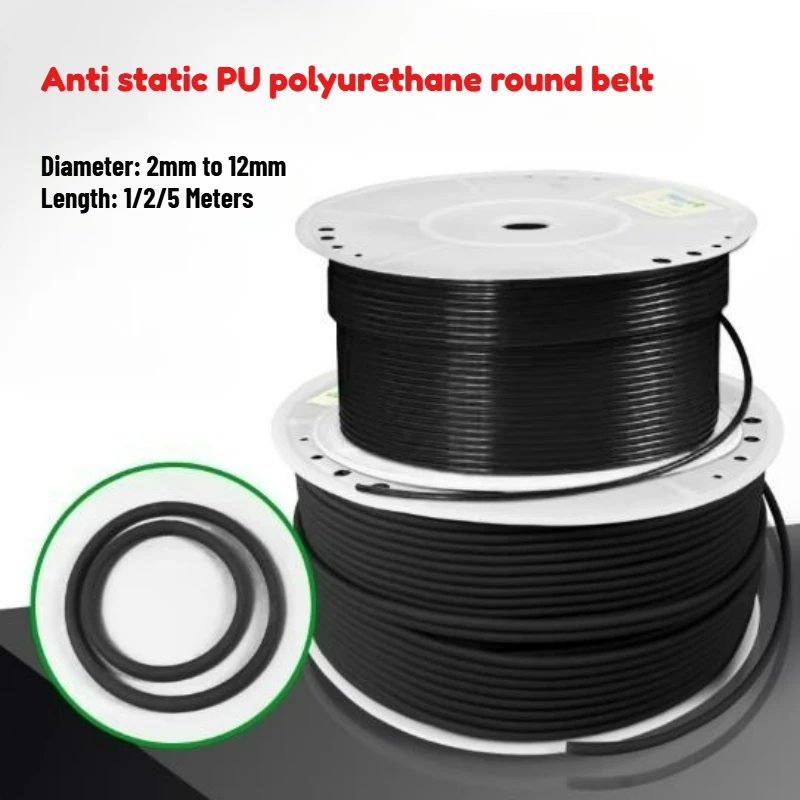 

1/2/5M PU Polyurethane Round Belt Anti-static Smooth/Rough Surface Belt Black O-type Transmission Belt Dia 2/2.5/3/4/5/6/8-12mm