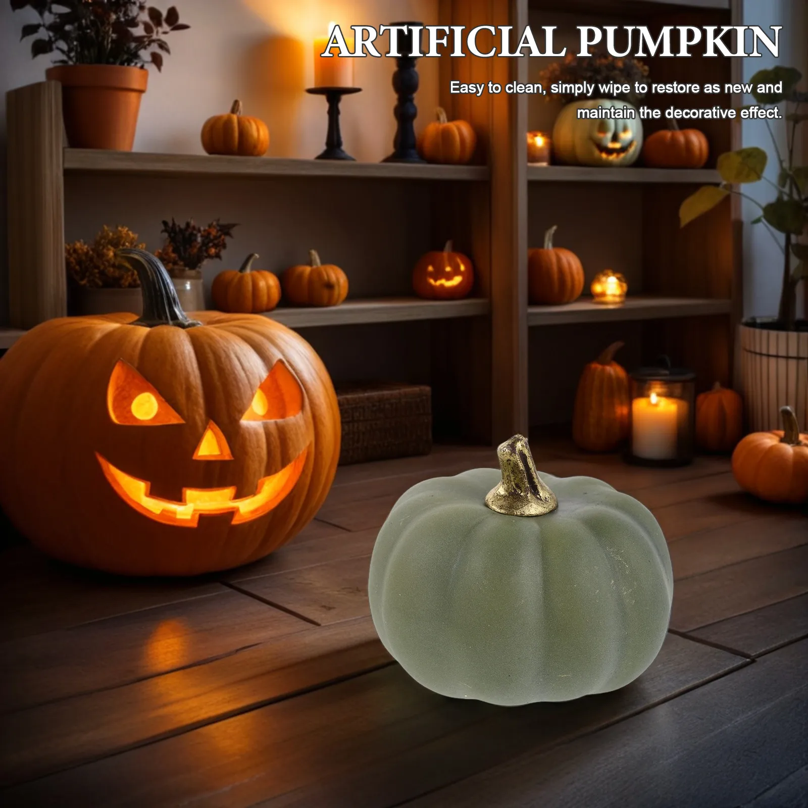 10Pcs Fake Fall Pumpkins Green Lifelike Artificial Pumpkin Decorations for Autumn Harvest Table and Thanksgiving Home Decor