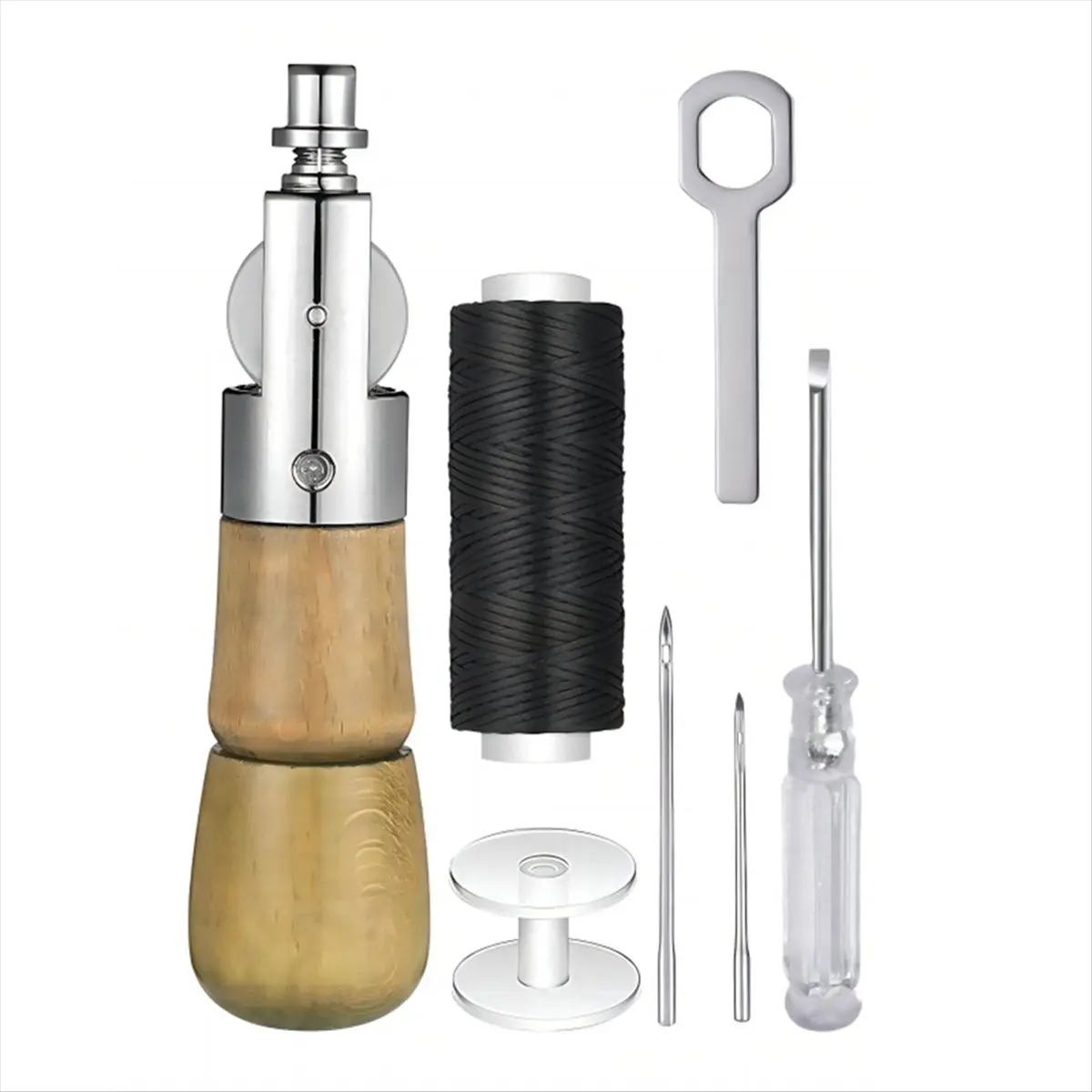 A013 Leather Craft Automatic Quilting Sewing Tool Set with 2 Spare Needles and Wooden Handle for Woodworking