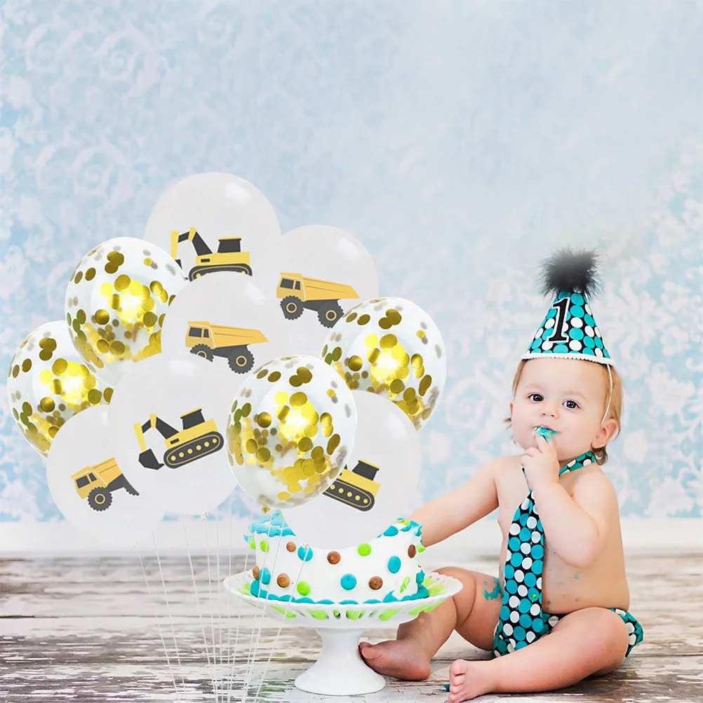 

20 pcs Excavator Balloon Set 12 Inch Truck Printing Sequin Confetti Balloons Kit Birthday Party Baby Shower Festive Decorations