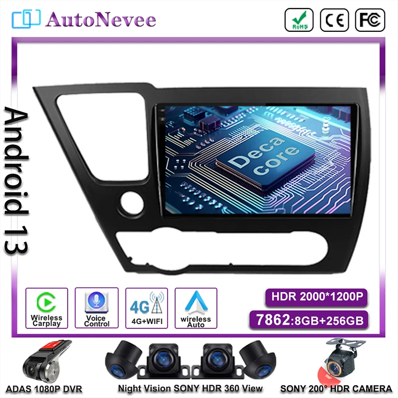 

Screen 5G For Honda Civic 9 2013-2016 Navigation Android 13 DVD Multimedia Head Unit NO 2DIN Carplay Radio Stereo Car GPS Player