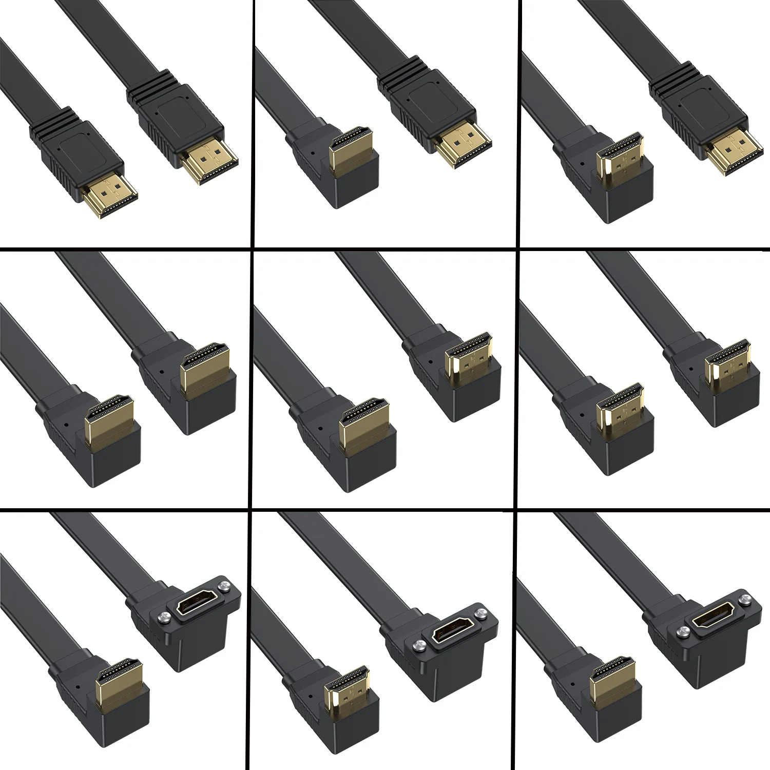 90 Degree Flat HDMI-compatible 2.0 male and female Extension Cable, With Screw Hole Panel Installation, High-speed 4K 60Hz