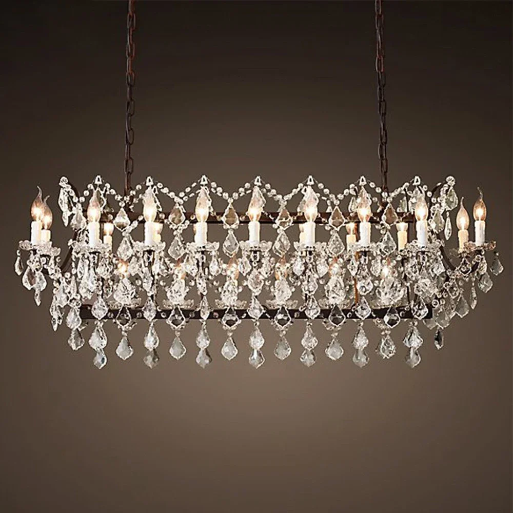 

Vintage Style Crystal Rectangle Chandelier Retro LED Antique Chandelier Home Decor Candle Lights for Dining Room