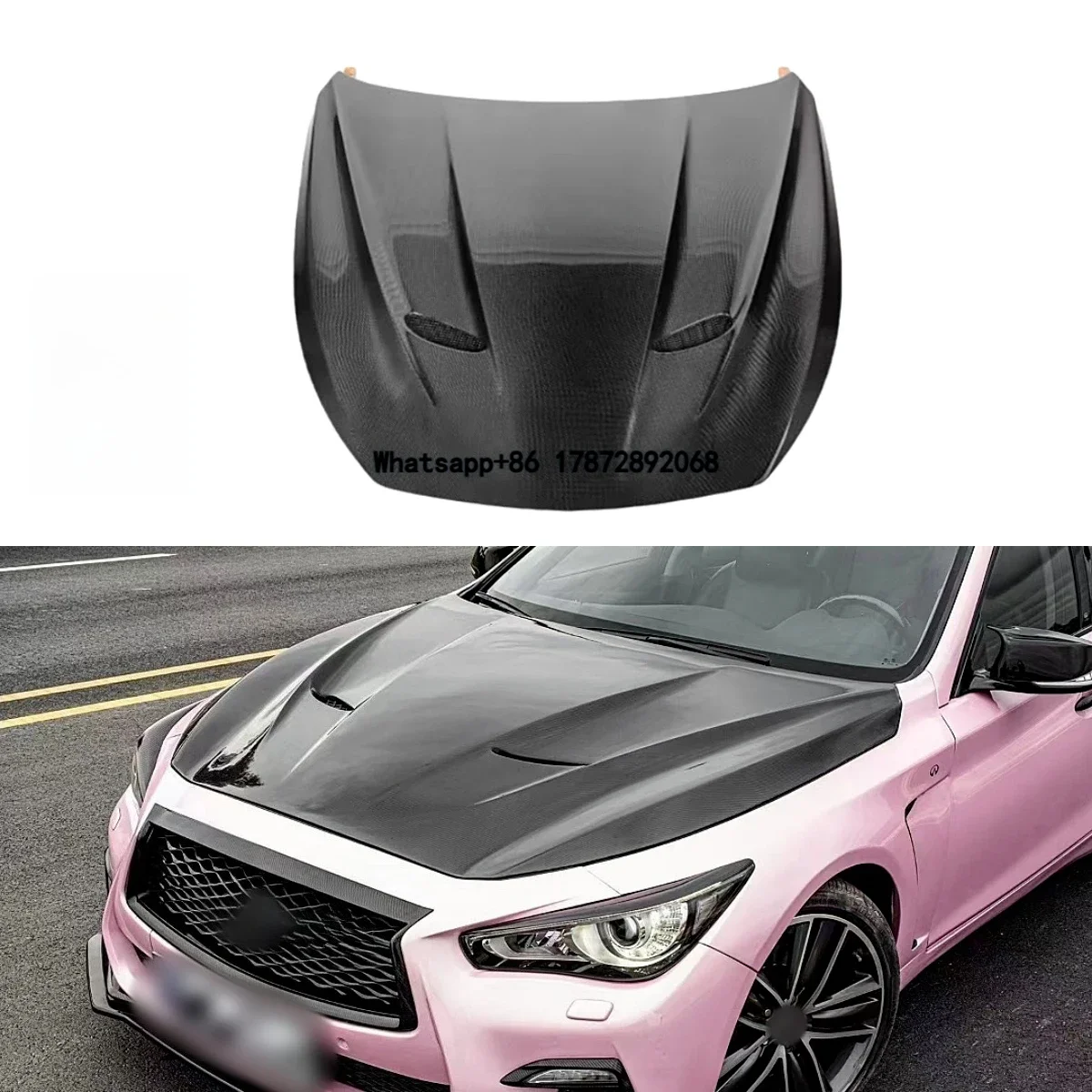

New KXY MBJ Style Carbon Fiber Front Engine Hood for Infiniti Q50 with Screws-Screw-On Installation 100% Fitment