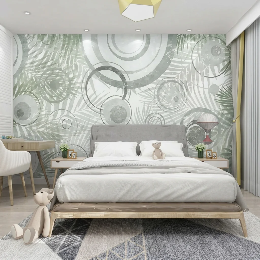 Minimalist style green irregular circles custom mural, removable custom adhesive material for bedroom and living room