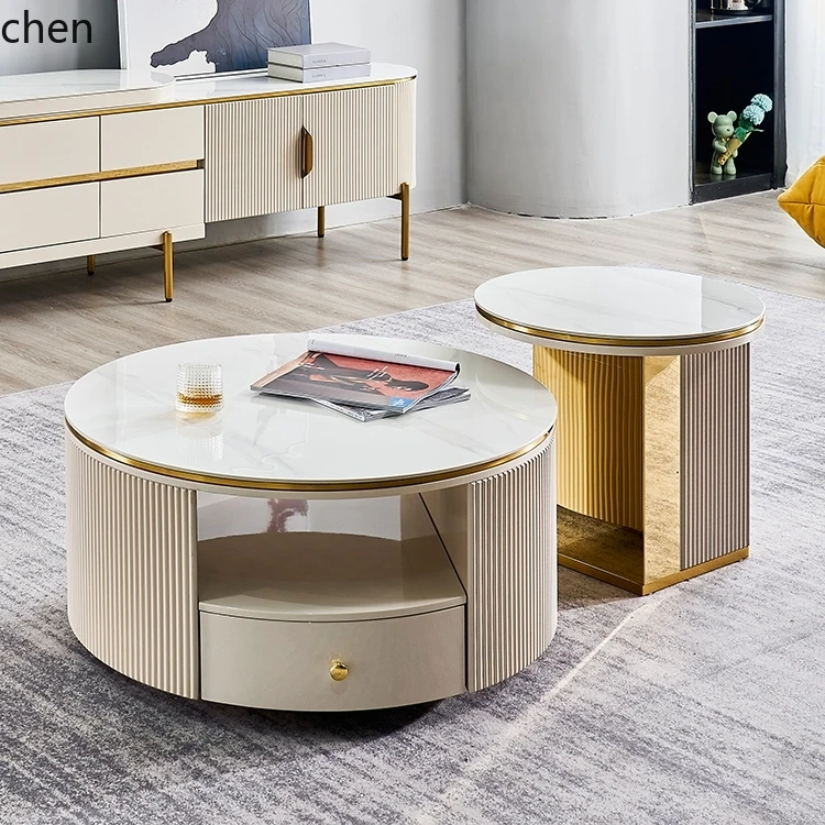 HT Coffee table rock slab light luxury modern simple living room household size round coffee table combination