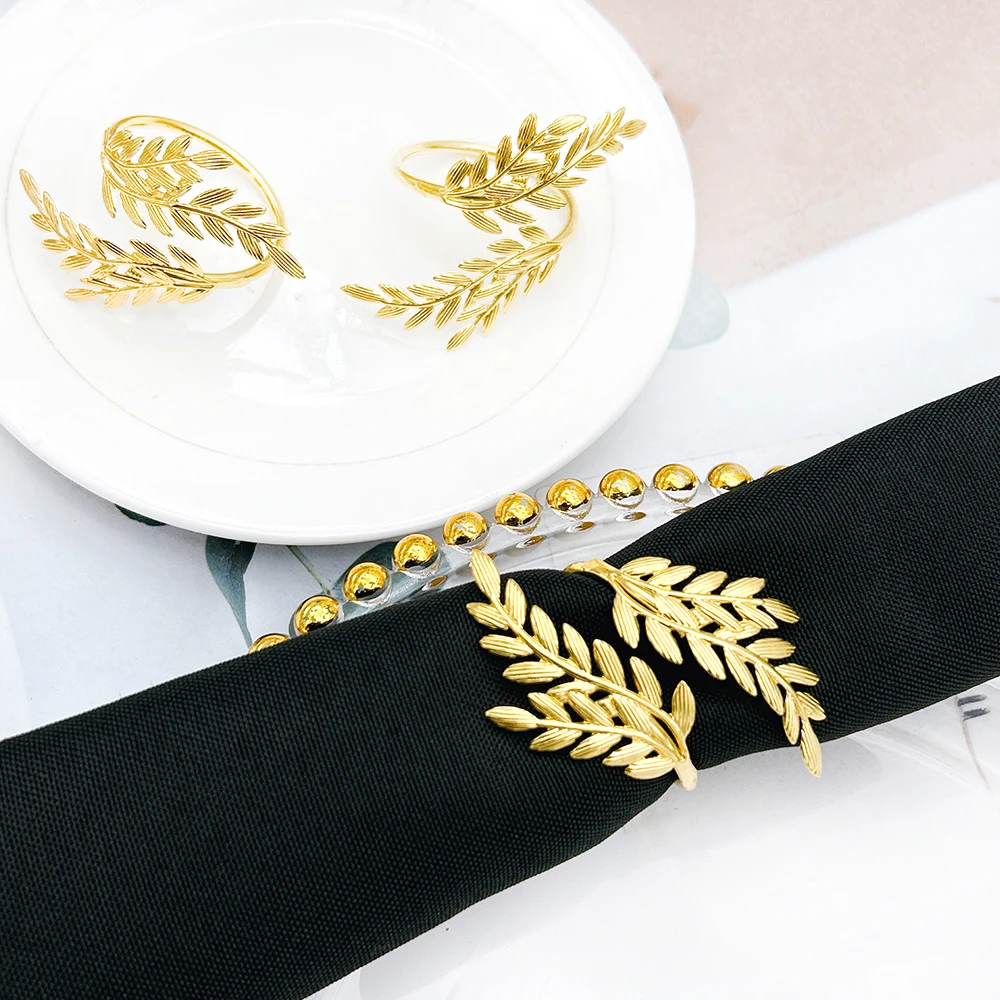 12Pcs Gold Leaf Napkin Ring Fall Wheat Napkin Holder Buckles for Wedding Birthday Christmas Party Dinning Table Decoration