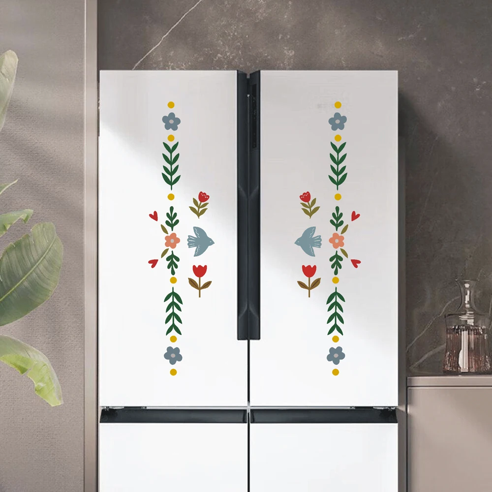 Verspielte Blumen-Volksmotive mit Vogelmotiven, Stoff-Wandaufkleber, Schlafzimmer, Wohnzimmer, Spielzimmer, Heim-Wanddekoration